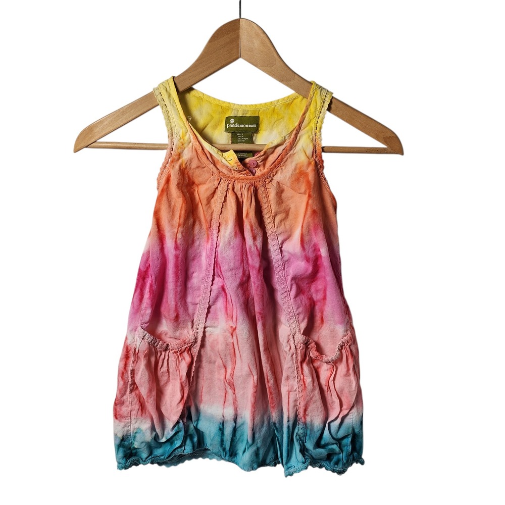 Pandemonium Tie Dye Tank Dress Girls Size 6 7 Rainbow Ombre‎ Pocket
